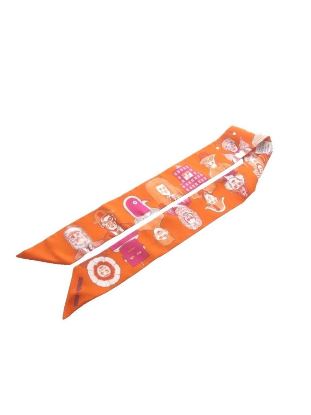 Hermes Twilly Dress Code Scarf Pocket Square Orange All Over Print Silk
